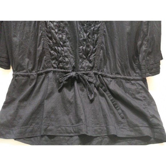 Old Navy Women Black Tunic Top Drawstring  Waist Rouged Front Peasant Sz Lg Boho - Picture 9 of 10